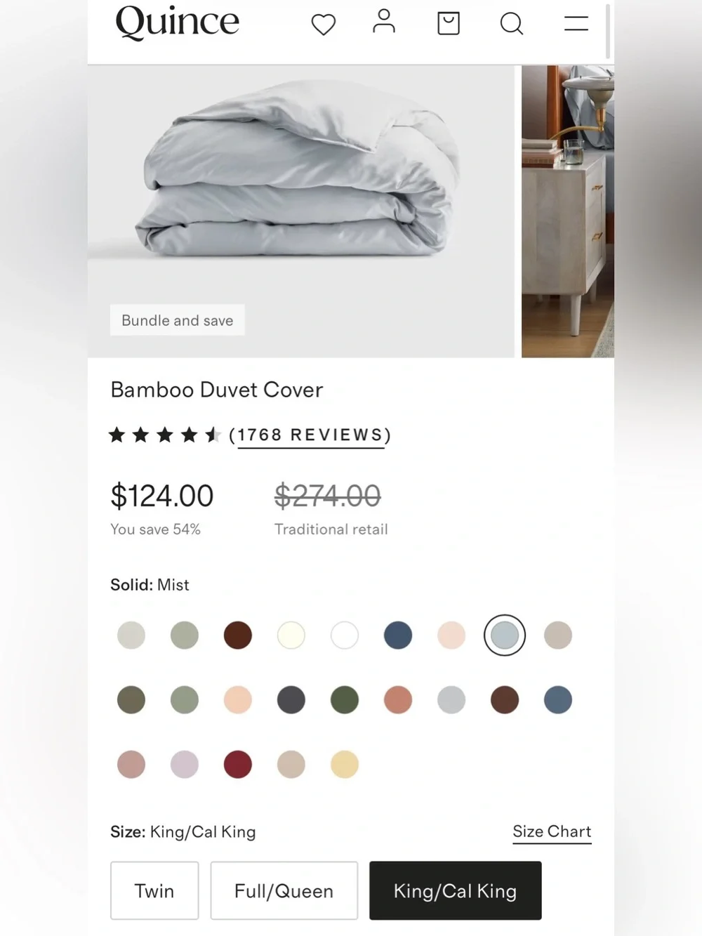 NWOT Quince Bamboo 1 Piece Duvet Cover, King/Cal
